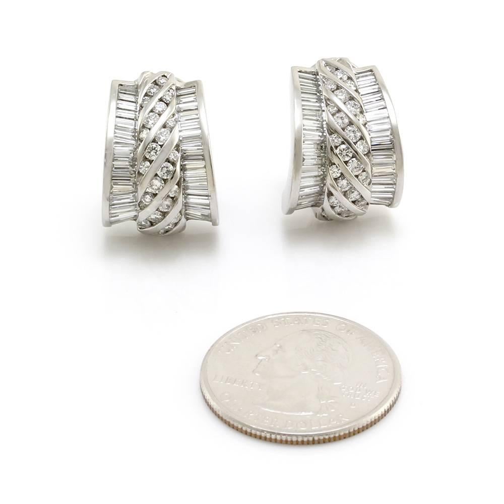 Charles Krypell Diamond and Platinum Semi-Hoop Earrings In Excellent Condition For Sale In Scottsdale, AZ
