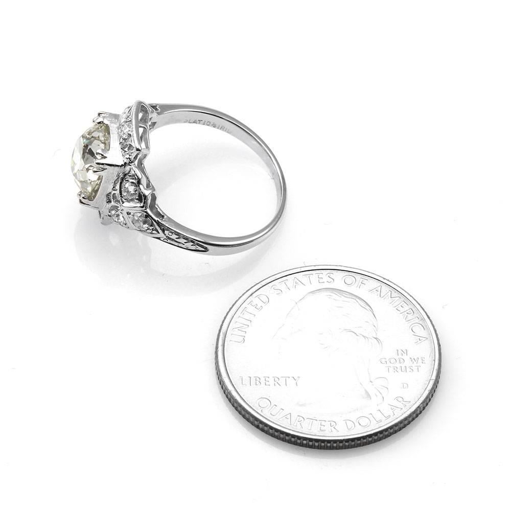 European Cut Diamonds Platinum Engagement Ring For Sale 1