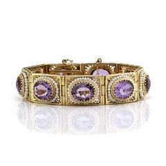Vintage Victorian Amethyst and Seed Pearl Halo Gold Bracelet