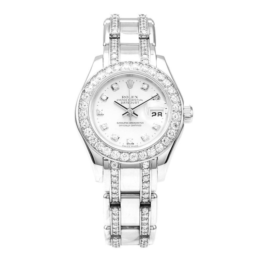 Rolex Ladies White Gold Diamond Bezel Pearlmaster Masterpiece Wristwatch