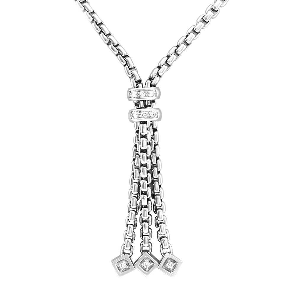 Signed Designer Fope Pavé Diamond Lariat Style Necklace in 18K White Gold For Sale