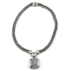 David Yurman Albion Pavé Diamond Pendant on Double Wheat Chain Sterling