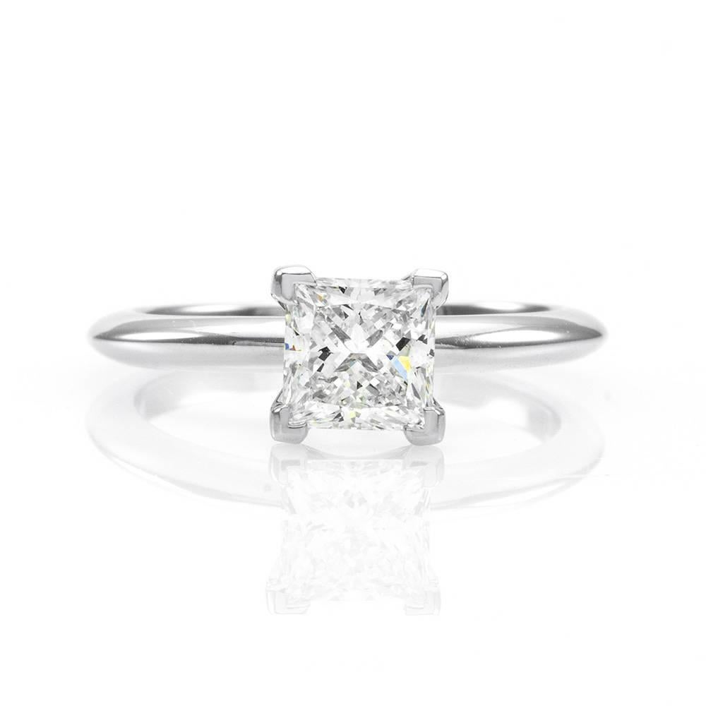 Tiffany & Co. Princess Cut Diamond and Platinum Solitaire Wedding Set  In Excellent Condition In Scottsdale, AZ