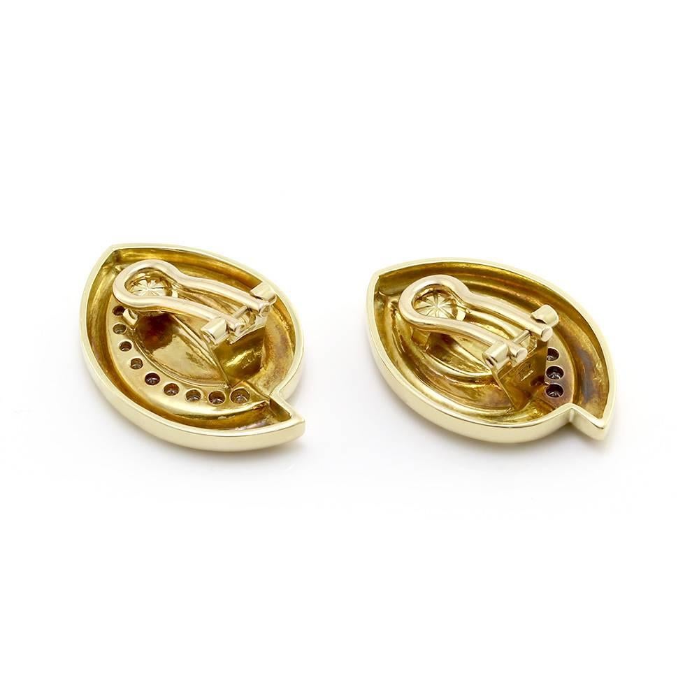 Burle Marx Modernist Pave Diamond Gold Clip-on Earrings In Good Condition In Scottsdale, AZ