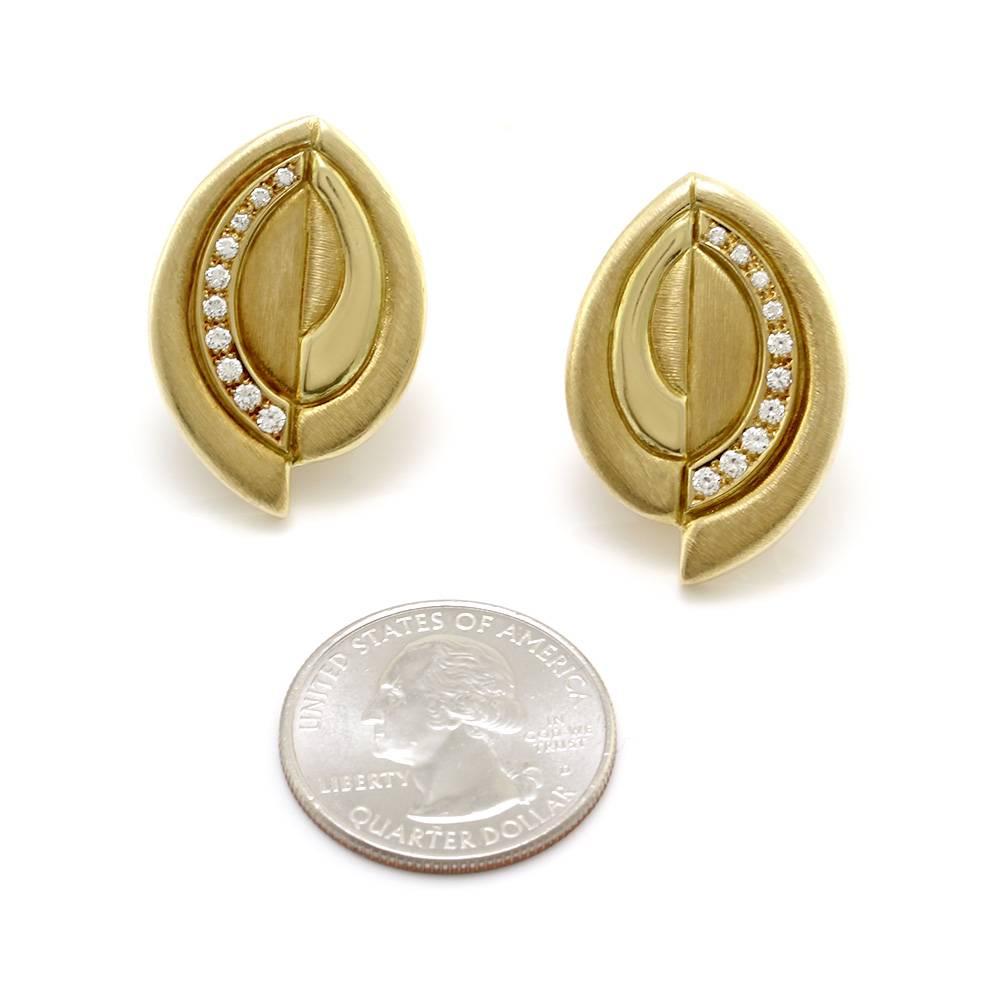Women's Burle Marx Modernist Pave Diamond Gold Clip-on Earrings