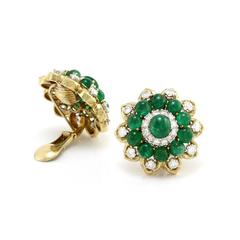 David Webb Emerald Diamond Gold Platinum Cluster Earrings