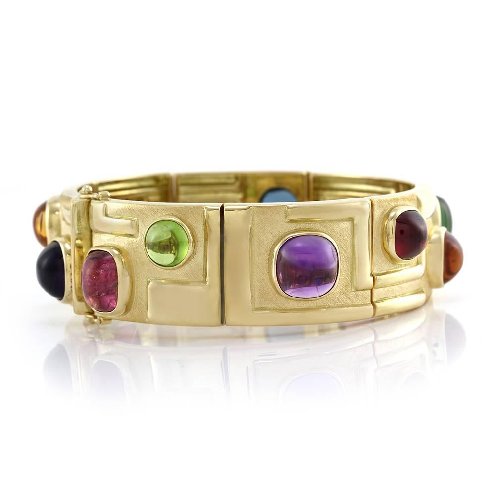 Bruno Guidi Modernist Multicolor Tourmaline Quartz Gold Bracelet  1