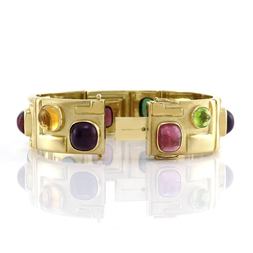 Bruno Guidi Modernist Multicolor Tourmaline Quartz Gold Bracelet  2