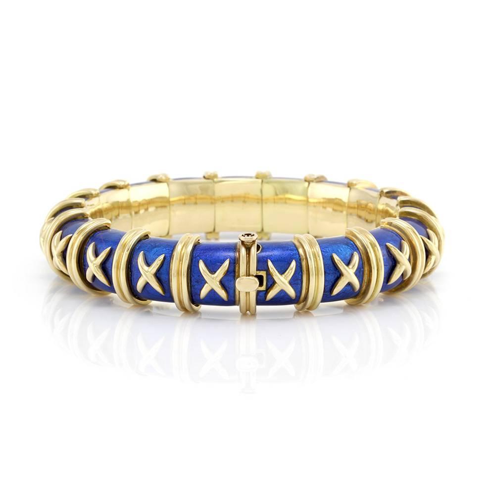  Tiffany & Co. Schlumberger Gold and Enamel Croisillon Bracelet  In Excellent Condition In Scottsdale, AZ