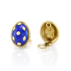 Tiffany & Co. Schlumberger Gold and Enamel Dot Losange Earclips