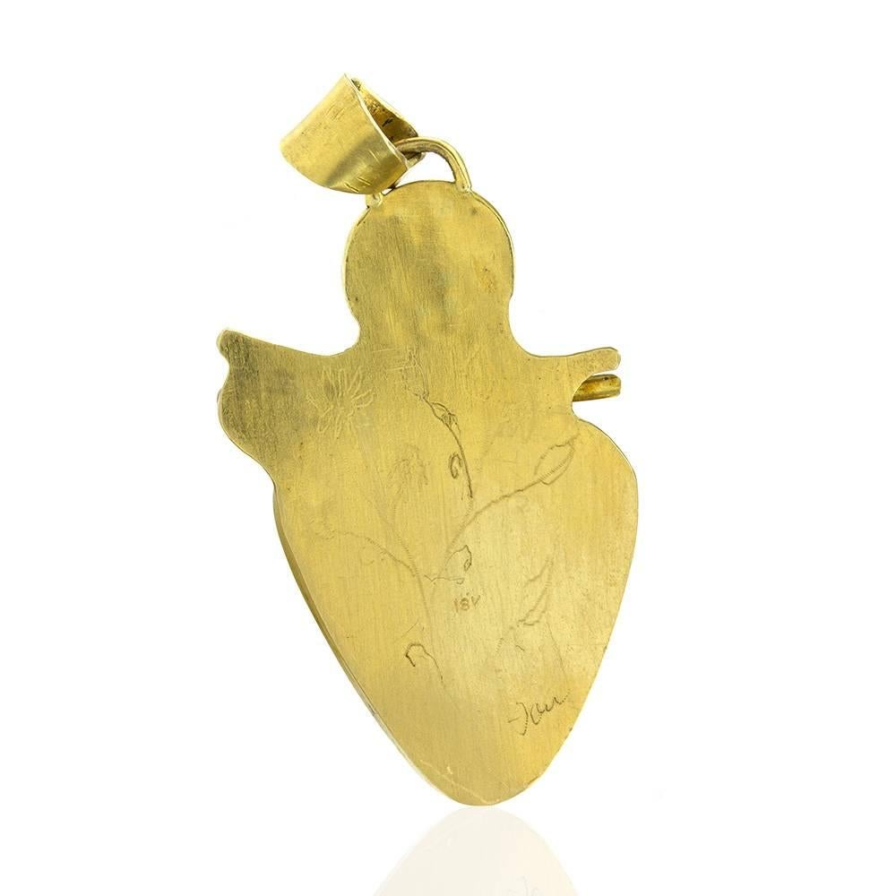 Artisian Jan McClelland Handmade Ammolite, Chrysoberyl and Gold Pendant In Excellent Condition For Sale In Scottsdale, AZ