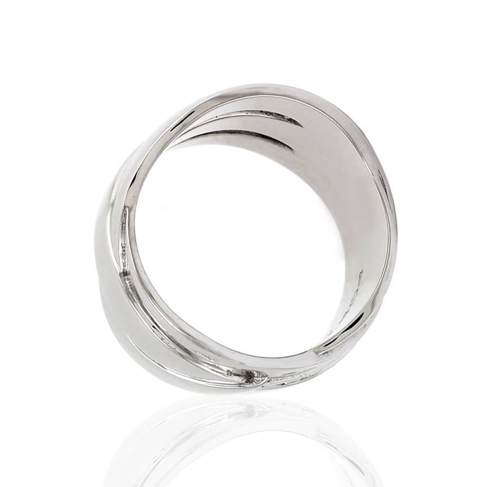 Chanel Micro-Pavé Diamond White Gold Crossover Logo Band Ring For Sale 1