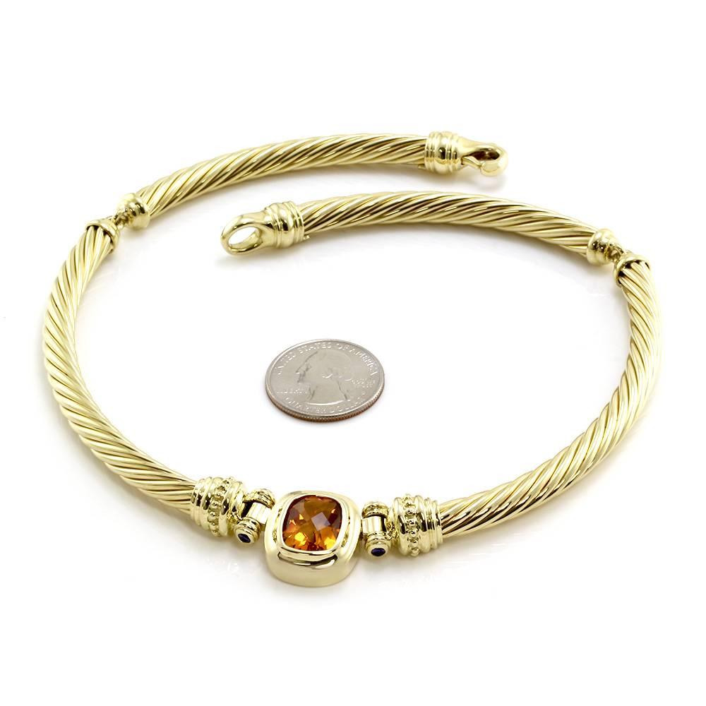 David Yurman Citrine Sapphire Gold Cable Necklace  In Excellent Condition For Sale In Scottsdale, AZ