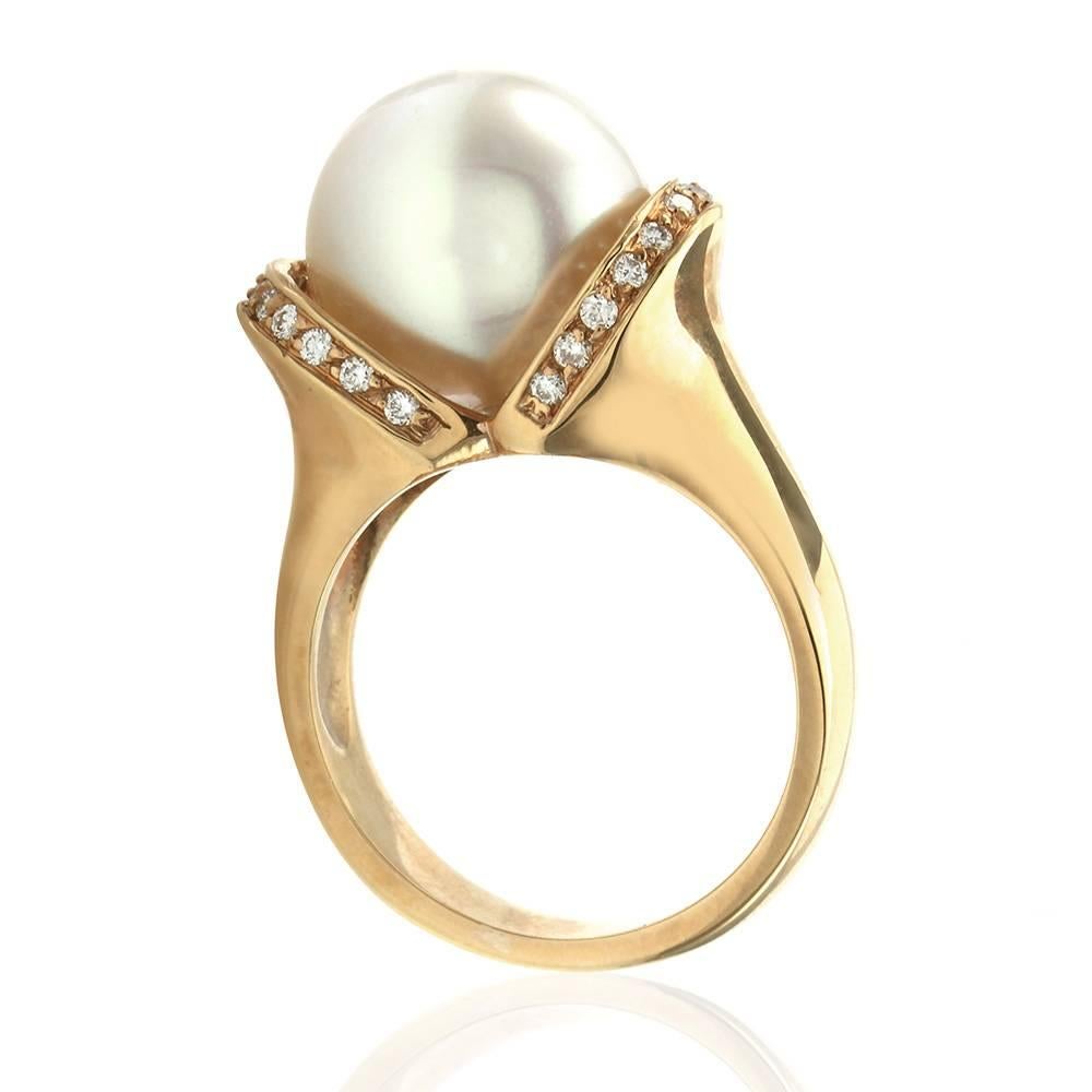 Cream White South Sea Pearl and Rose Gold  Diamond Ring  1