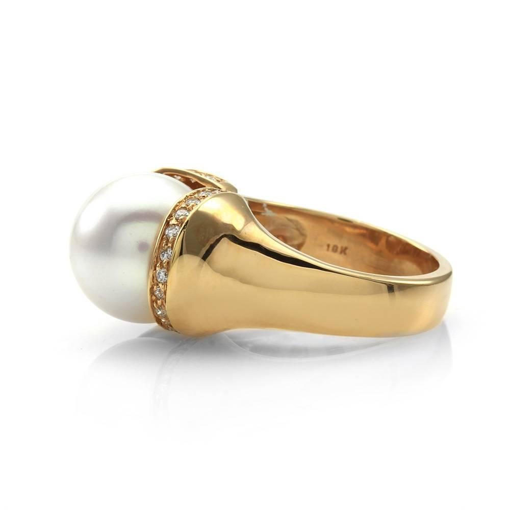 Women's Cream White South Sea Pearl and Rose Gold  Diamond Ring 
