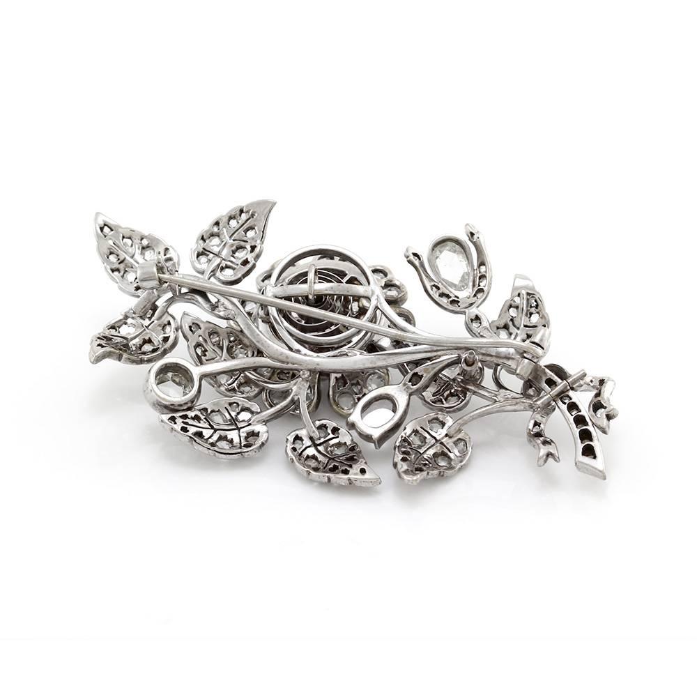 Women's Antique Silver and Gold Rose Cut Diamond Tremble Flower Brooch For Sale
