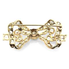Antique Edwardian Platinum and Gold Diamond Bow Pin