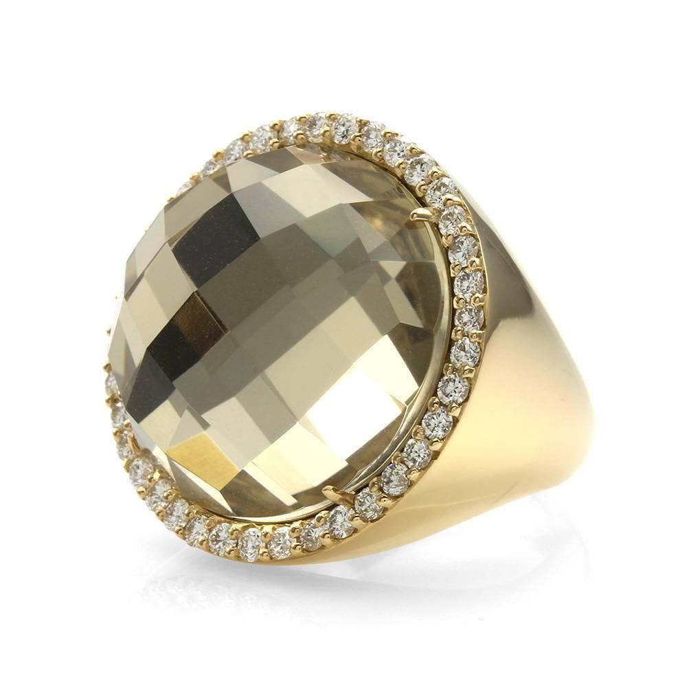 Roberto Coin Classics Gold Quartz Crystal and Pavé Diamond Halo Gold Ring In New Condition For Sale In Scottsdale, AZ