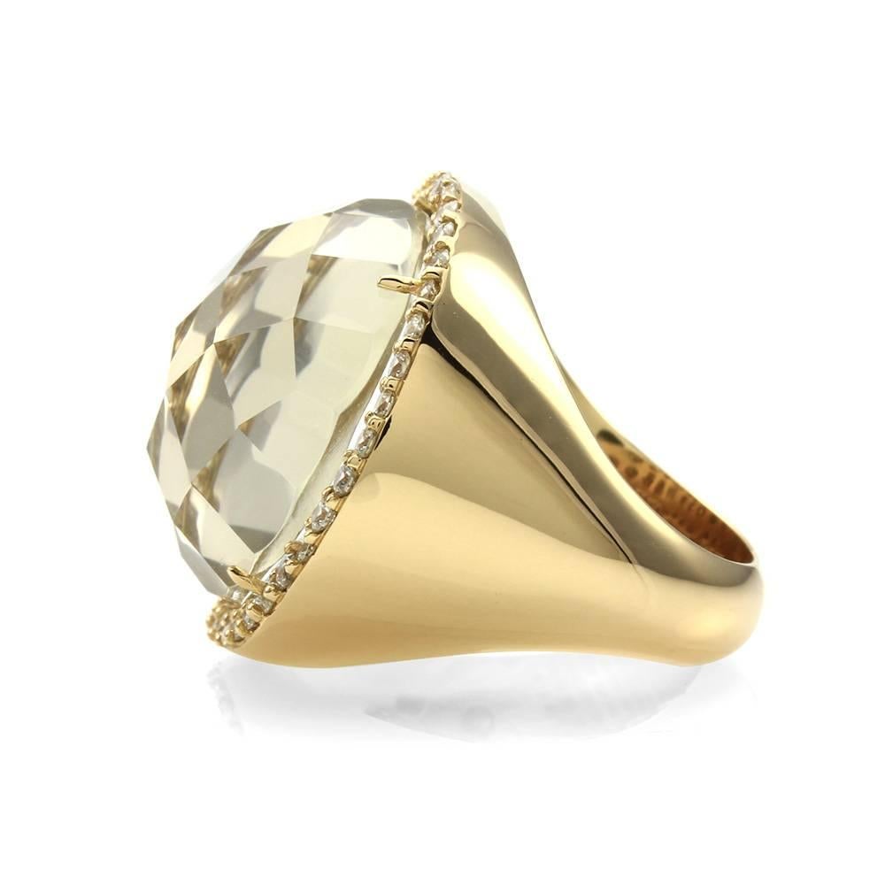 Women's Roberto Coin Classics Gold Quartz Crystal and Pavé Diamond Halo Gold Ring For Sale