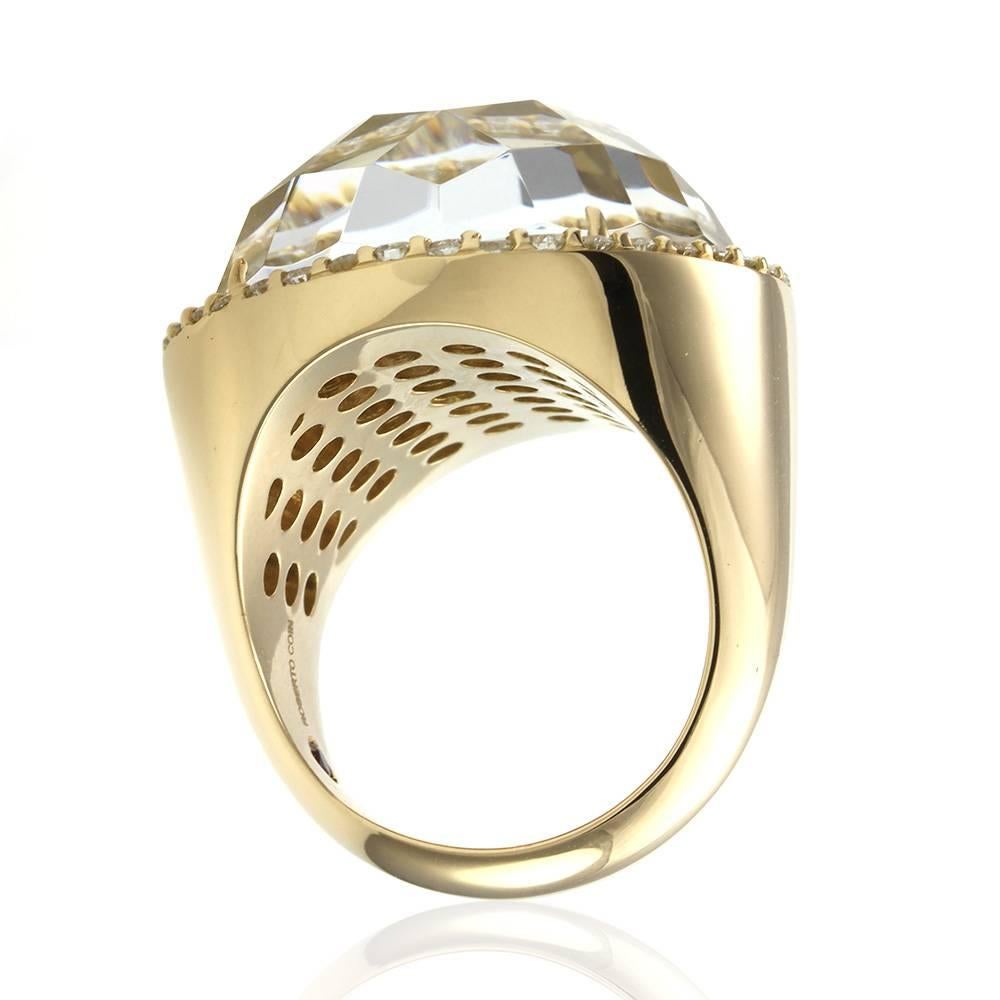 Roberto Coin Classics Gold Quartz Crystal and Pavé Diamond Halo Gold Ring For Sale 1