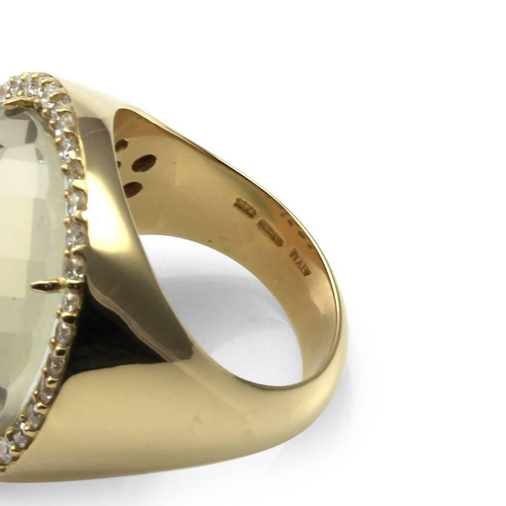Roberto Coin Classics Gold Quartz Crystal and Pavé Diamond Halo Gold Ring For Sale 3