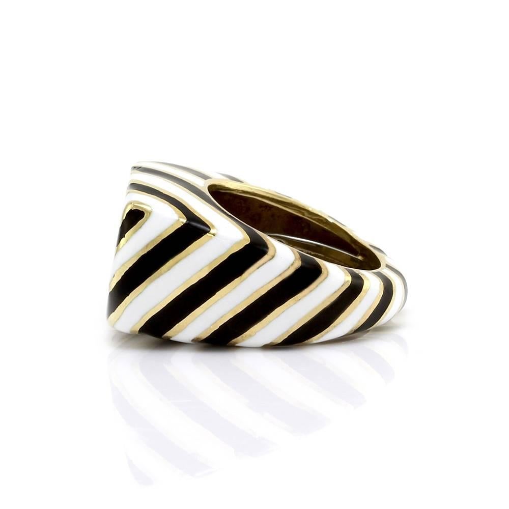 Women's David Webb Kingdom Collection Striped Enamel Gold Zebra Ring For Sale