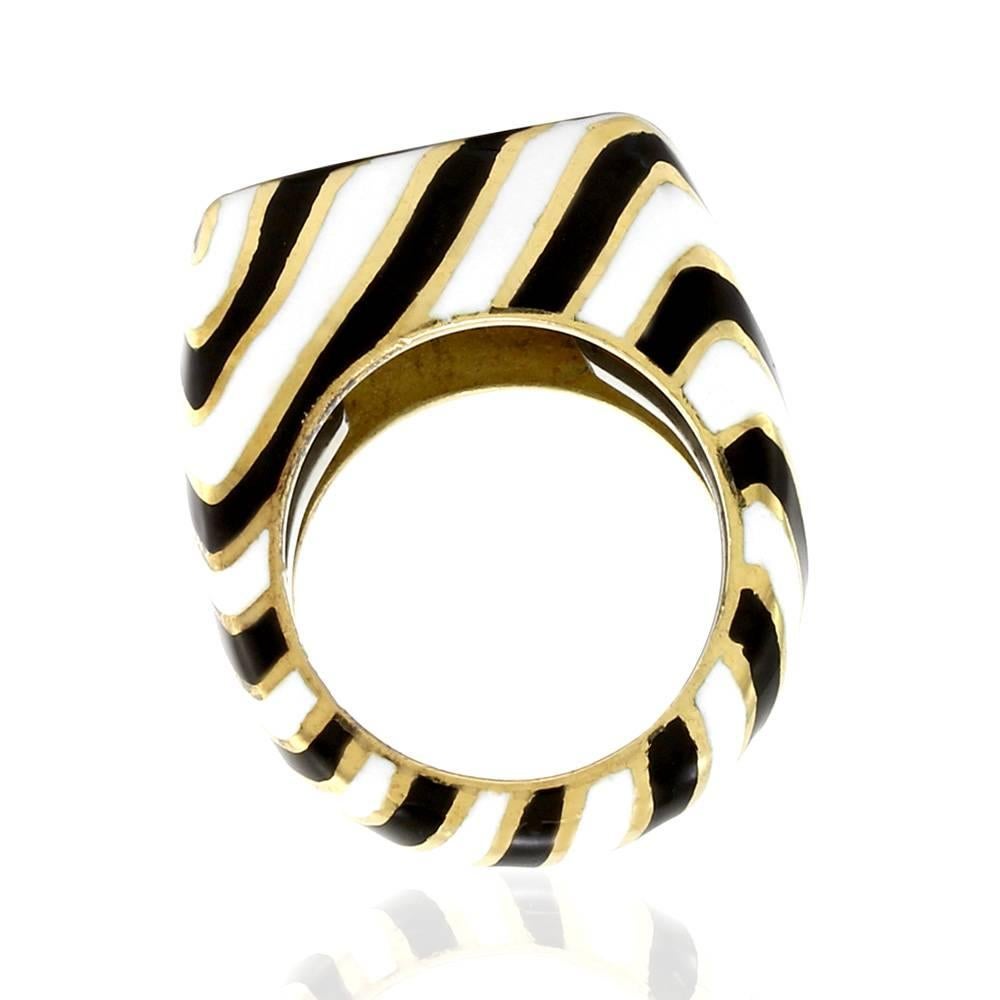 David Webb Kingdom Collection Striped Enamel Gold Zebra Ring For Sale 1