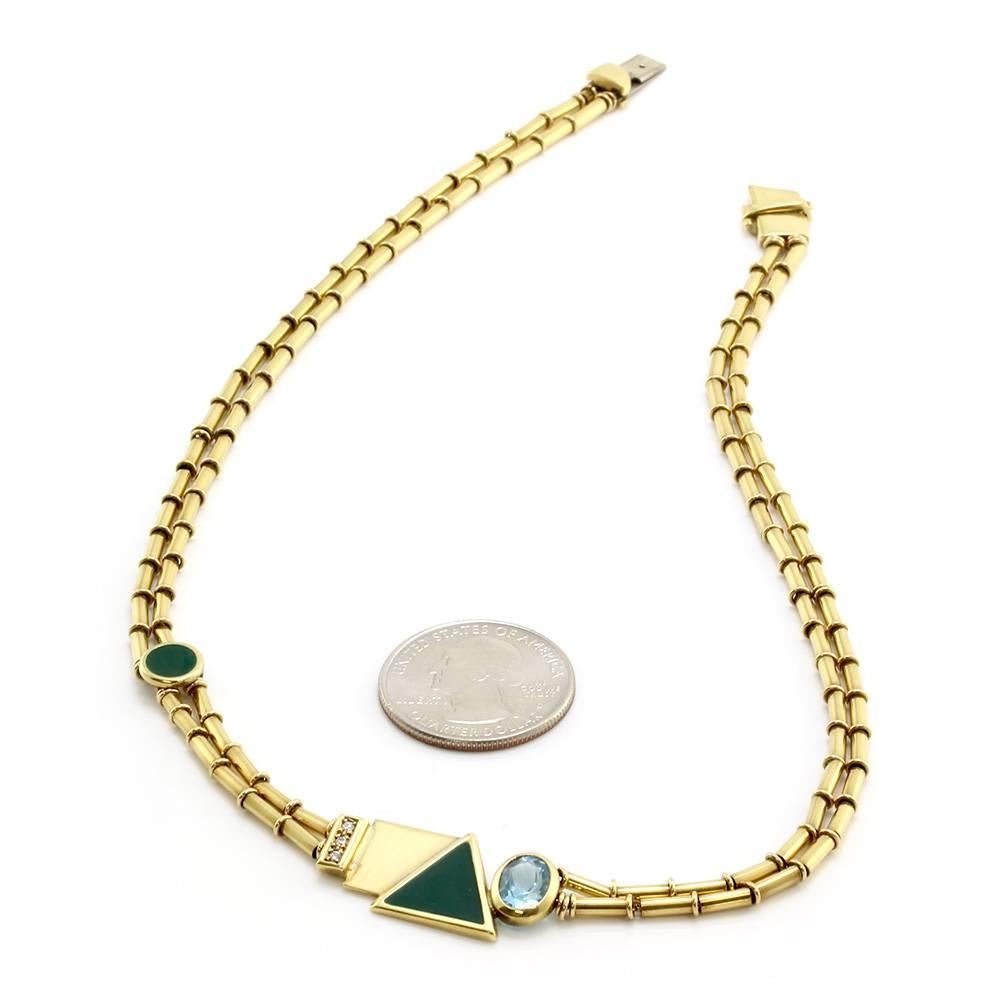 Manfredi Topaz, Pavé Diamond, Green Enamel and Gold Necklace In Good Condition For Sale In Scottsdale, AZ