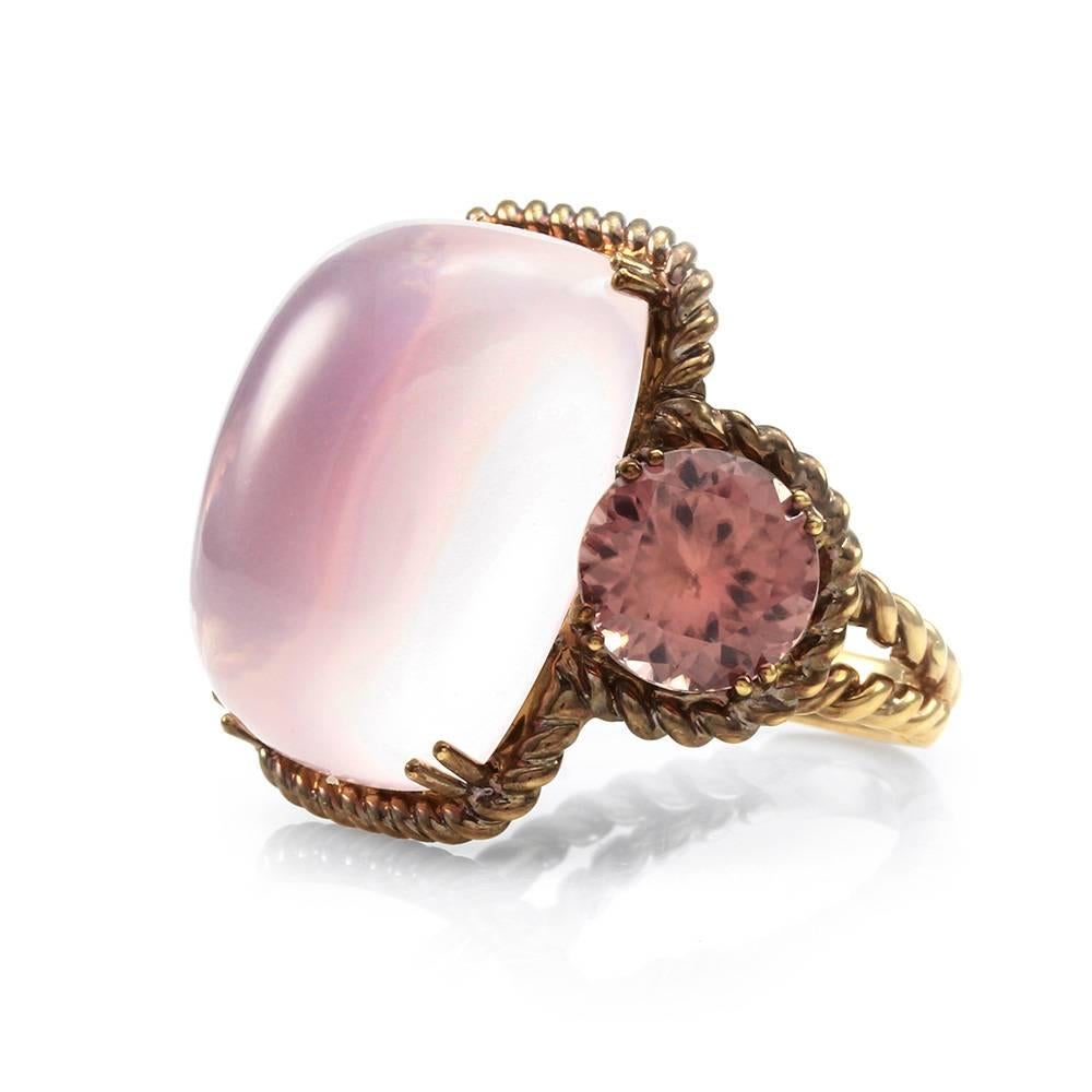 Rose Quartz and Pink Zircon Ring in Rose Finished Gold In New Condition For Sale In Scottsdale, AZ