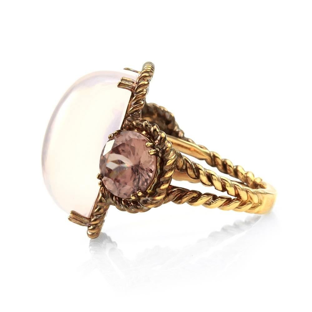 Women's Rose Quartz and Pink Zircon Ring in Rose Finished Gold For Sale