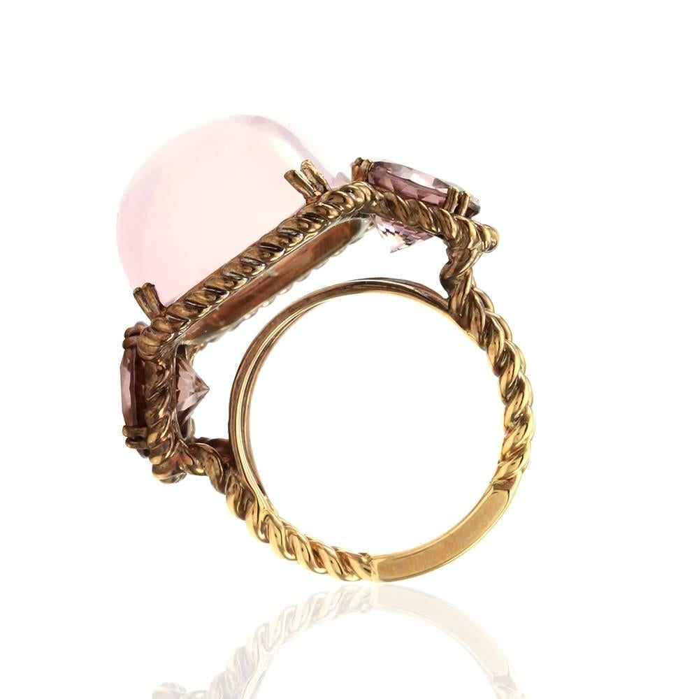Rose Quartz and Pink Zircon Ring in Rose Finished Gold For Sale 1