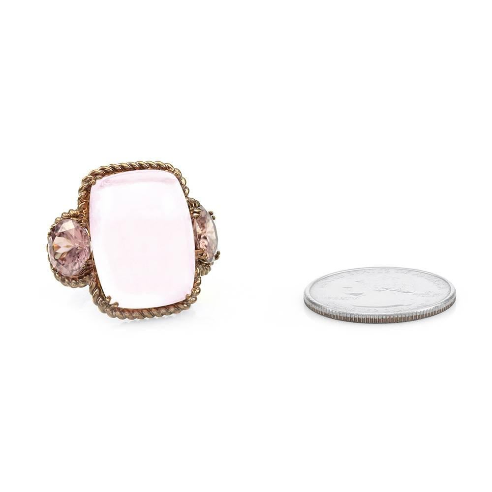 Rose Quartz and Pink Zircon Ring in Rose Finished Gold For Sale 2