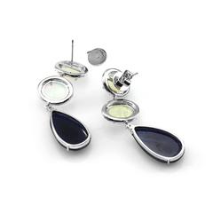 Opal, Blue Sapphire, and Pavé Diamond Earrings in Gold