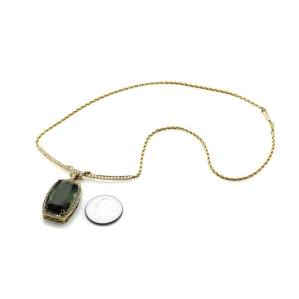 Women's Green Tourmaline and Pavé Diamond Necklace For Sale