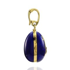 Modern Fabergé Blue Enamel   Gold Egg with Ladybug Pendant Enhancer