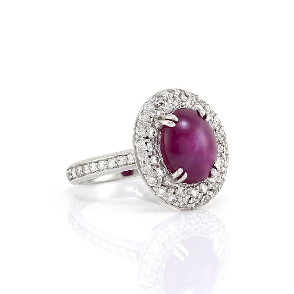 Star Ruby and Pavé Diamond Halo Ring In New Condition For Sale In Scottsdale, AZ