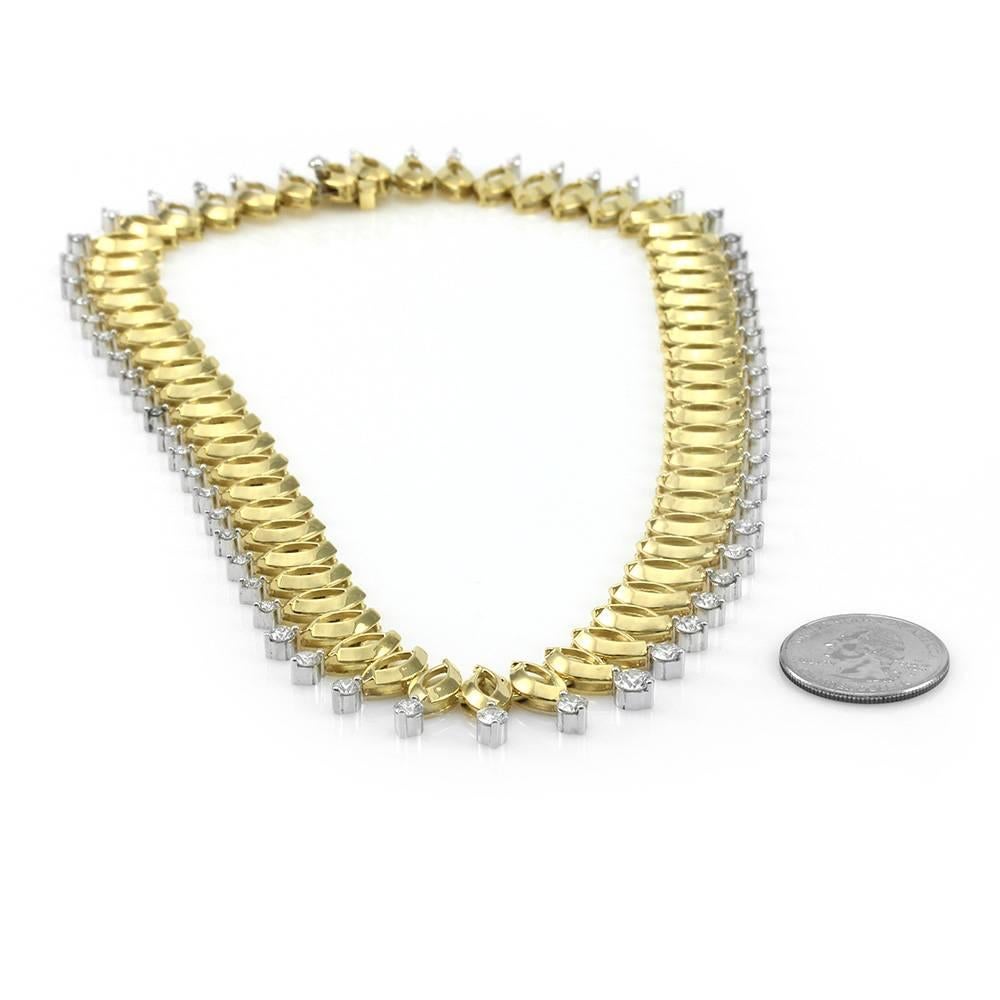 Women's Navette Link Diamond Drop Platinum and Gold Necklace