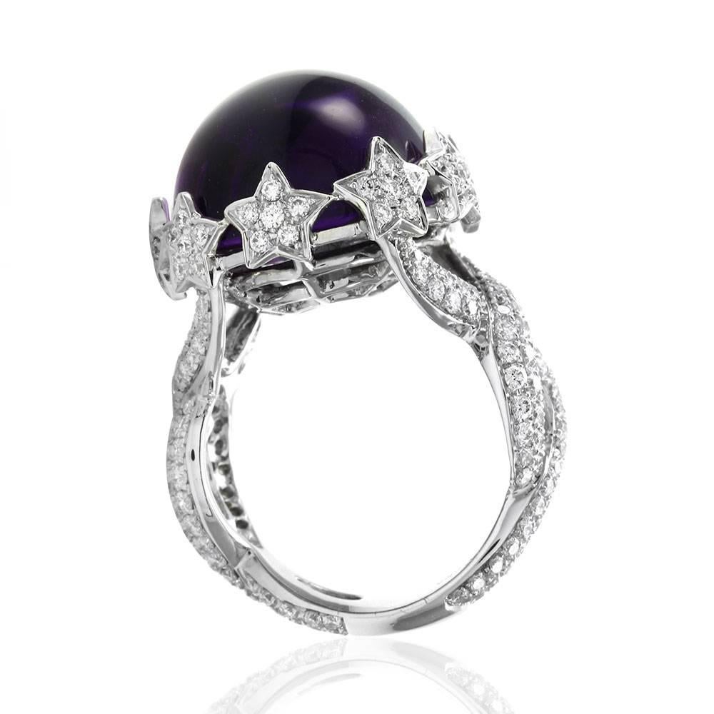 Amethyst Cabochon and Pavé Diamond Ring For Sale 1