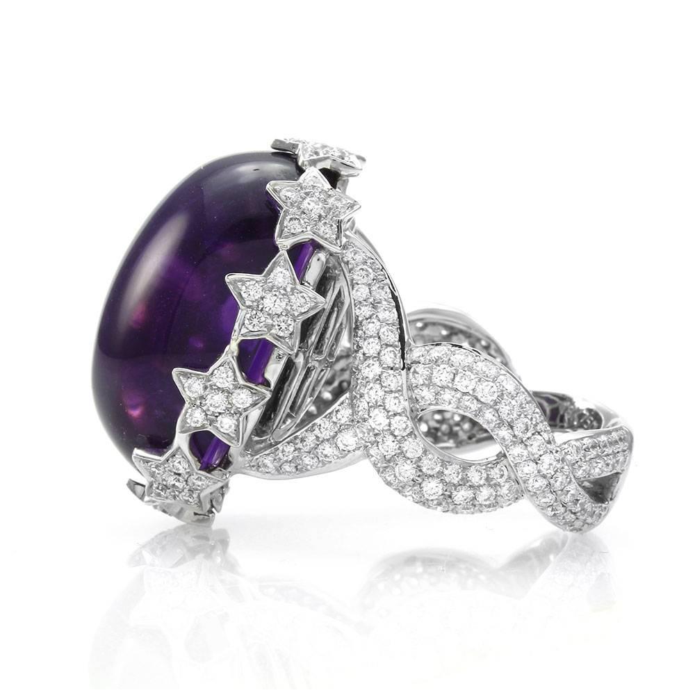 Women's Amethyst Cabochon and Pavé Diamond Ring For Sale