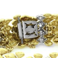 Textured Gold Link Bracelet with Pave Diamonds