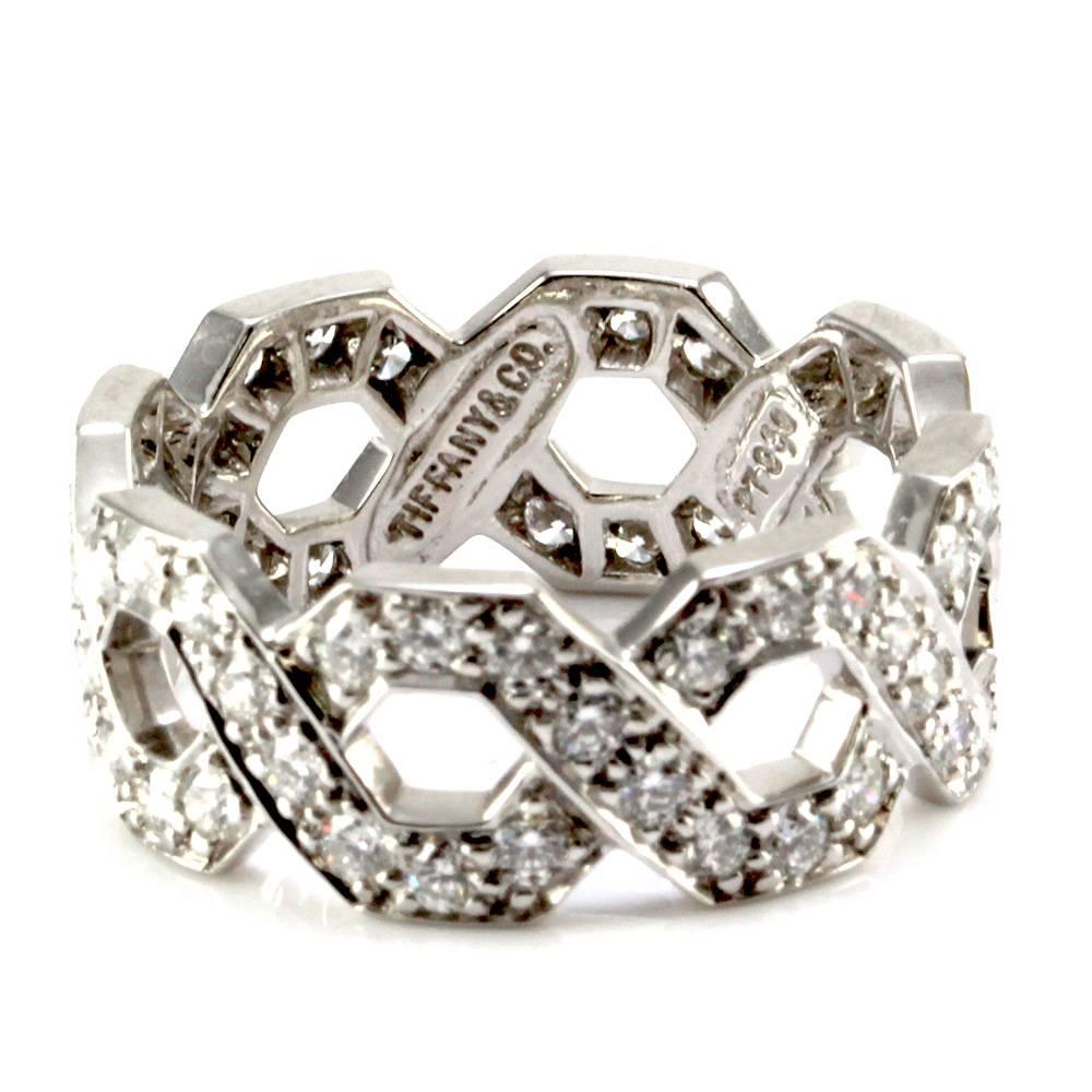 Tiffany & Co. Hexagon Eternity Diamond Platinum Band ring  In Excellent Condition For Sale In Scottsdale, AZ