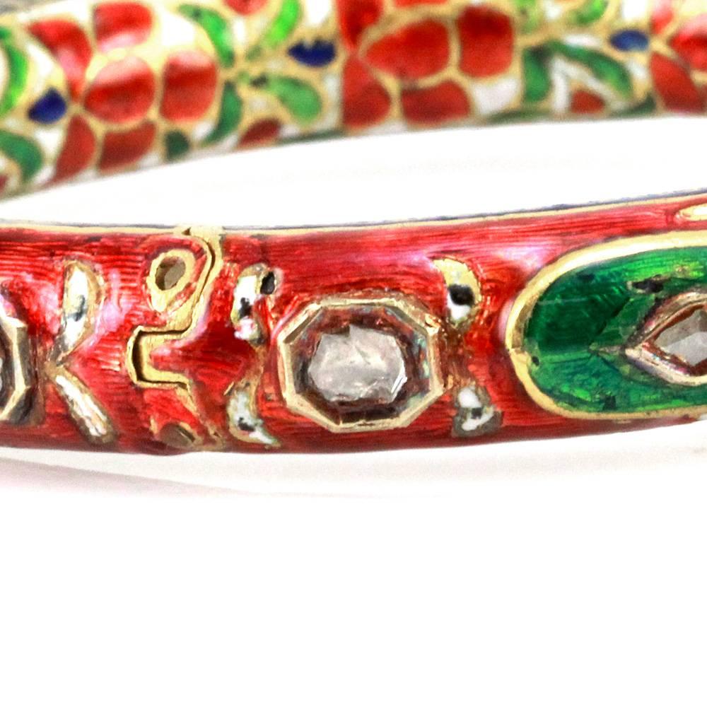 Hindu Enamel Rose Cut Diamond Peacock Gold Wedding Bangle Bracelet 1