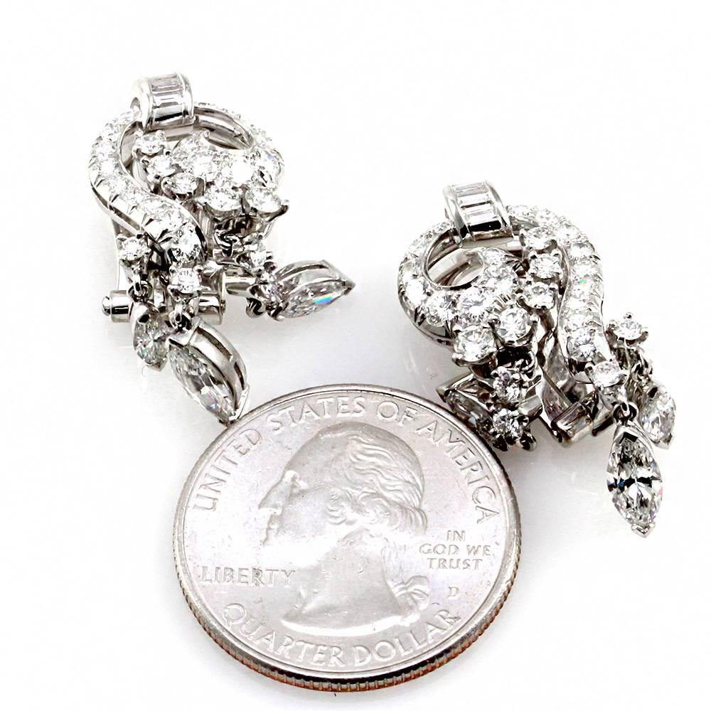 Mid-Century Diamond Drop Platinum Earrings For Sale 1
