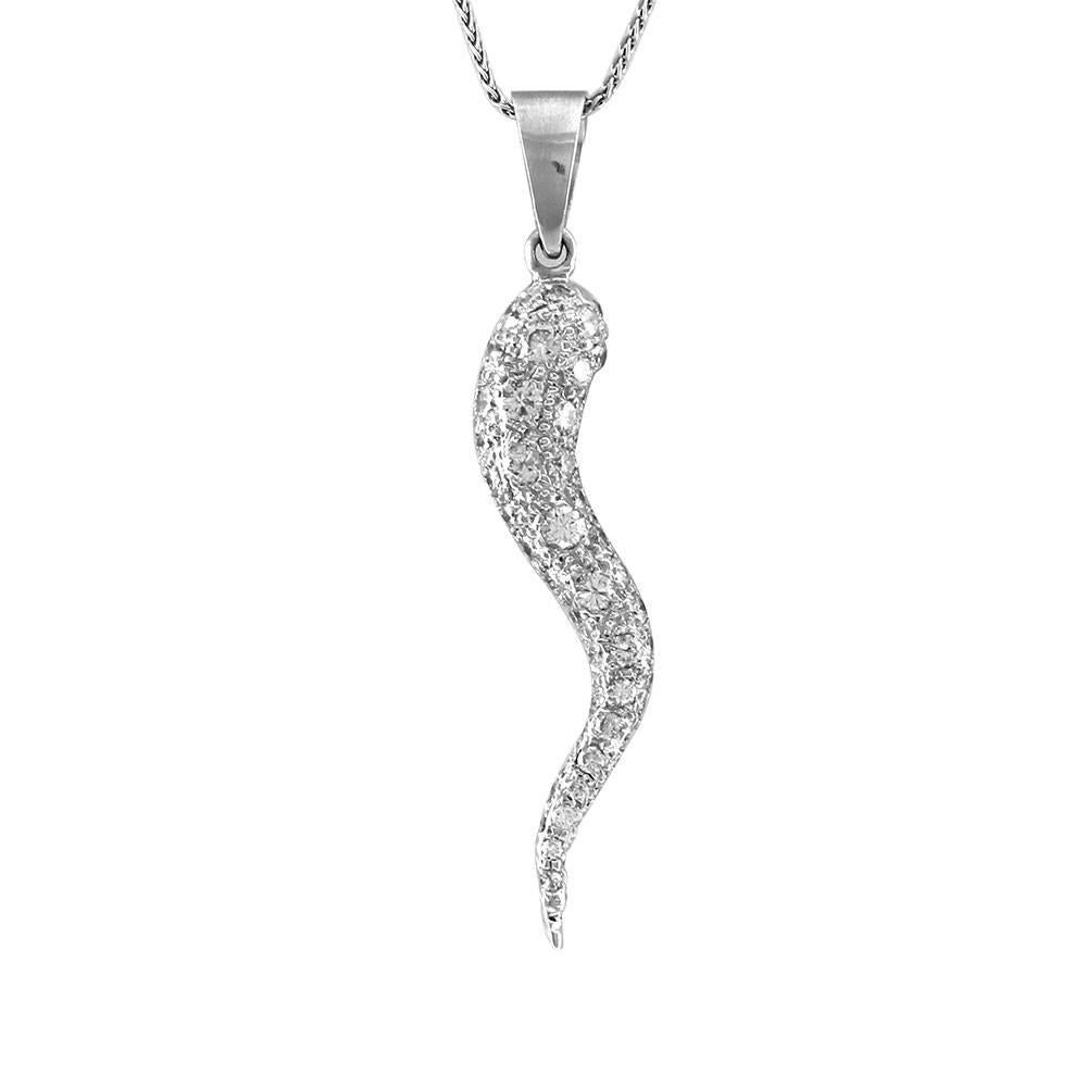 Pave Diamond Italian Horn Pendant in Gold For Sale