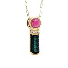 Tourmaline and Diamond Bar Pendant in Gold