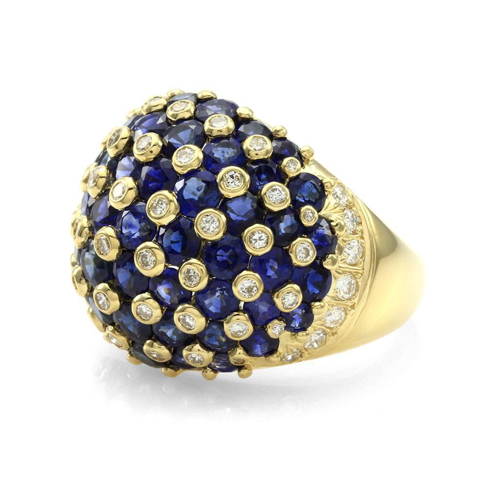 Sapphire and Diamond Dome Ring in Gold In Excellent Condition For Sale In Scottsdale, AZ
