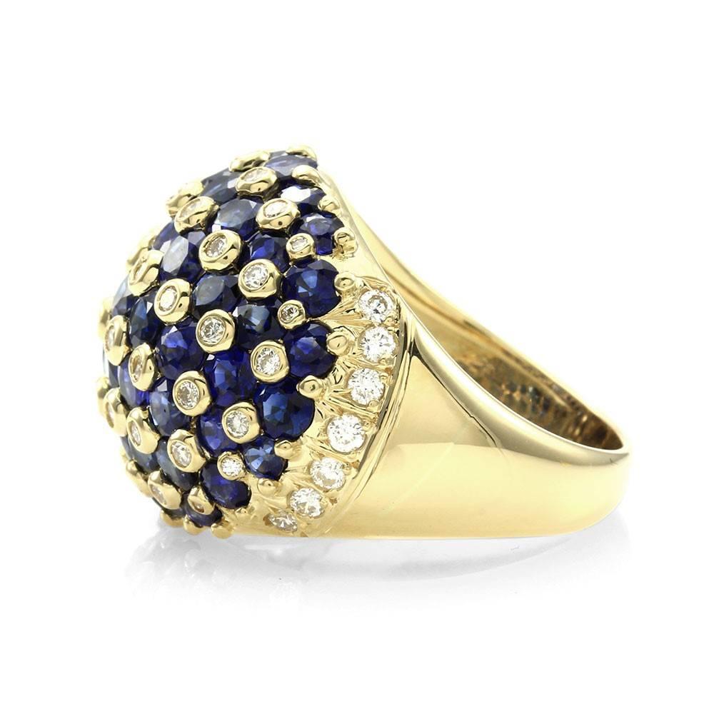 Women's Sapphire and Diamond Dome Ring in Gold For Sale