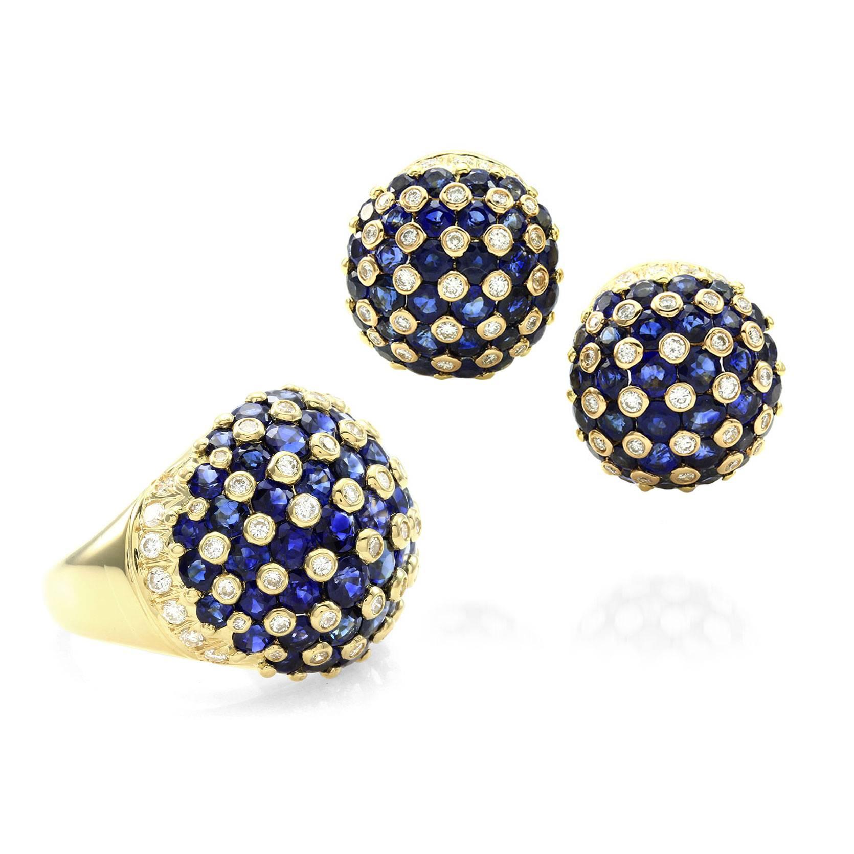 Sapphire and Diamond Dome Ring in Gold For Sale 3