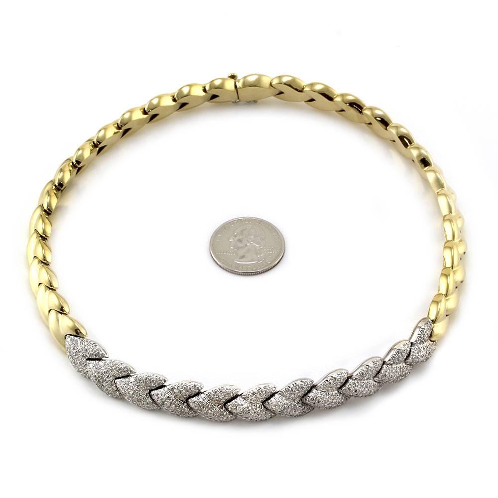 Pave Diamond Braided Gold Necklace In Excellent Condition For Sale In Scottsdale, AZ