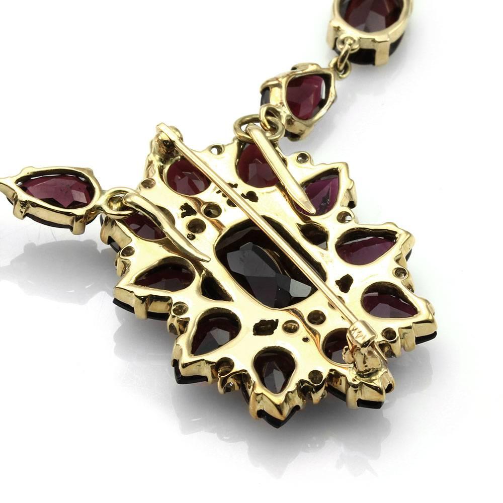 Antique Garnet Diamond Gold Convertible Necklace Brooch In Excellent Condition For Sale In Scottsdale, AZ